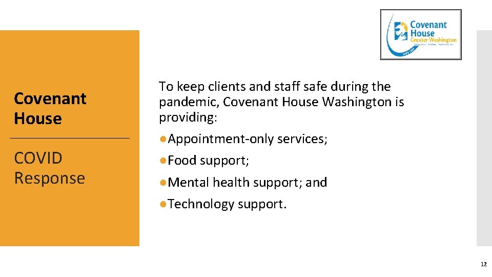 Covenant House COVID Response To keep clients and staff safe during the pandemic, Covenant