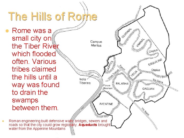 The Hills of Rome l l Rome was a small city on the Tiber