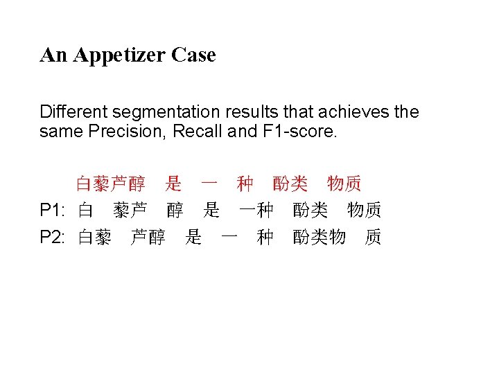 An Appetizer Case Different segmentation results that achieves the same Precision, Recall and F An Appetizer Case Different segmentation results that achieves the same Precision, Recall and F