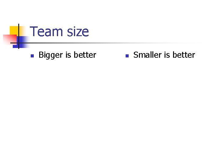 Team size n Bigger is better n Smaller is better 