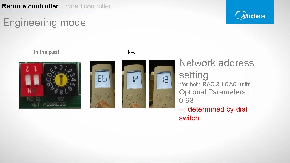 Remote controller wired controller Engineering mode In the past Now Network address setting *for Remote controller wired controller Engineering mode In the past Now Network address setting *for