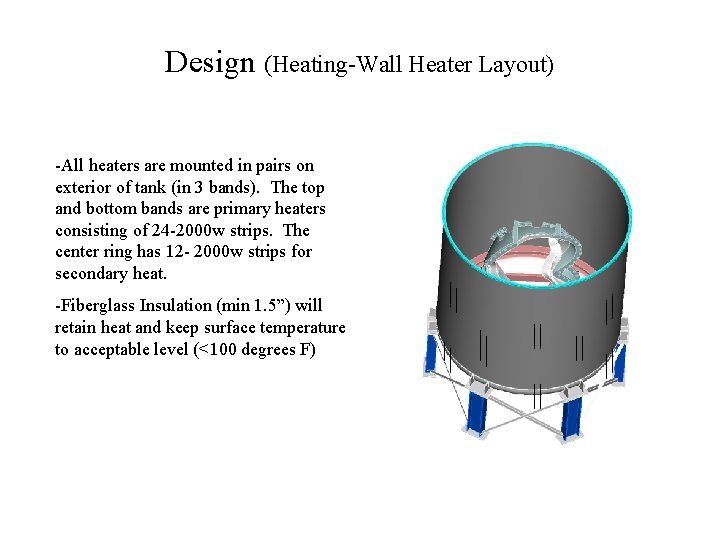 Design (Heating-Wall Heater Layout) -All heaters are mounted in pairs on exterior of tank