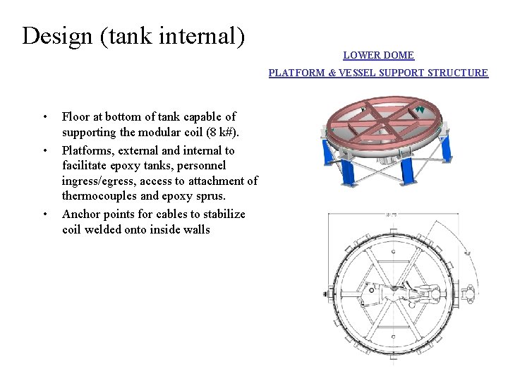 Design (tank internal) LOWER DOME PLATFORM & VESSEL SUPPORT STRUCTURE • • • Floor