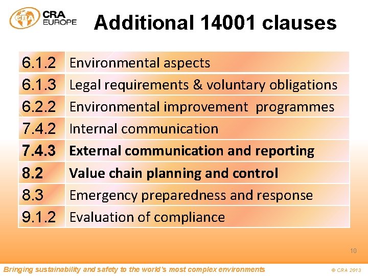 Additional 14001 clauses 6. 1. 2 6. 1. 3 6. 2. 2 7. 4.