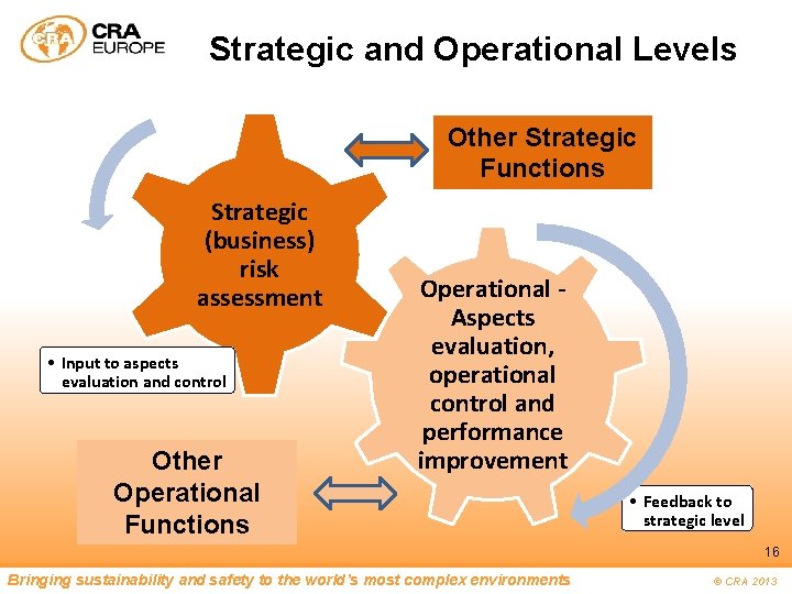Strategic and Operational Levels Other Strategic Functions Strategic (business) risk assessment • Input to