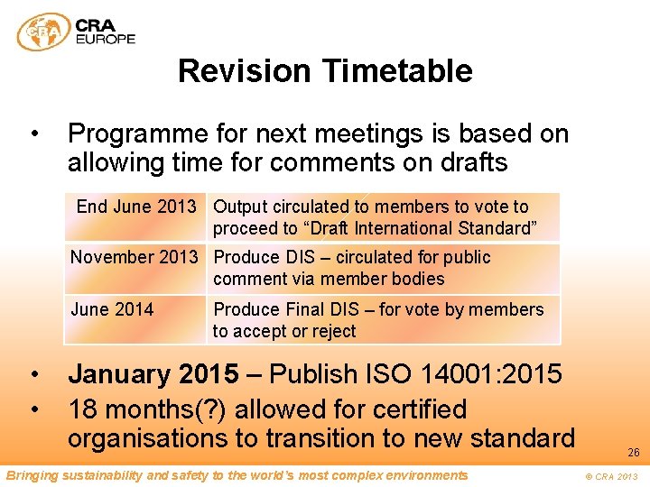 Revision Timetable • Programme for next meetings is based on allowing time for comments