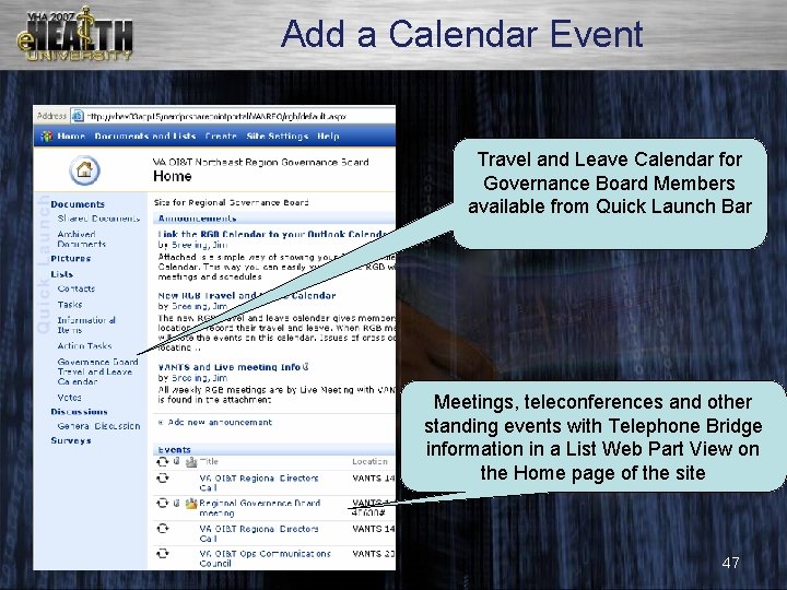 Add a Calendar Event Travel and Leave Calendar for Governance Board Members available from