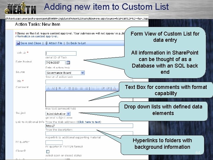 Adding new item to Custom List Form View of Custom List for data entry