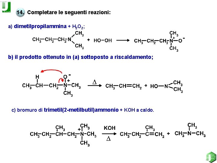 14. Completare le seguenti reazioni: a) dimetilpropilammina + H 2 O 2; b) il