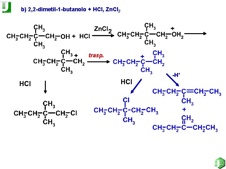 b) 2, 2 -dimetil-1 -butanolo + HCl, Zn. Cl 2 trasp. -H+ 