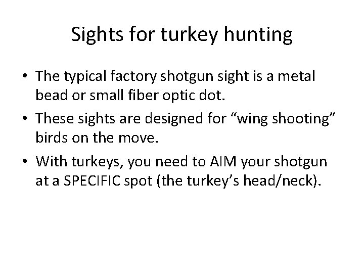 Sights for turkey hunting • The typical factory shotgun sight is a metal bead