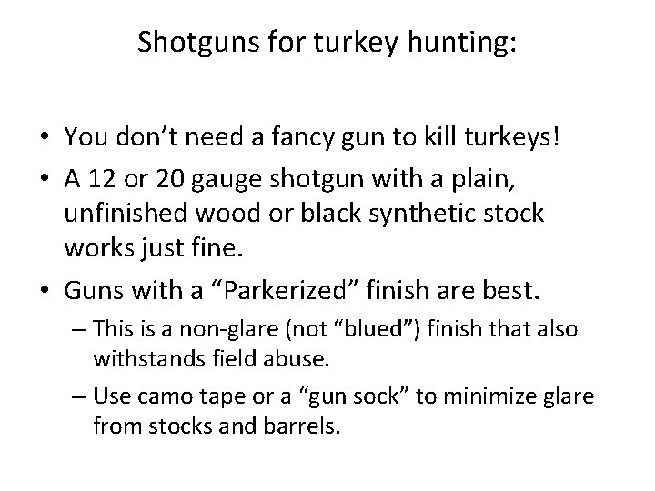 Shotguns for turkey hunting: • You don’t need a fancy gun to kill turkeys!