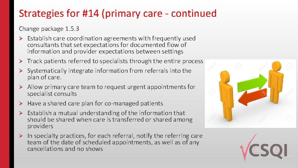 Strategies for #14 (primary care - continued Change package 1. 5. 3 Ø Establish