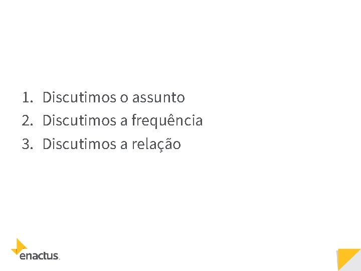 1. Discutimos o assunto 2. Discutimos a frequência 3. Discutimos a relação 