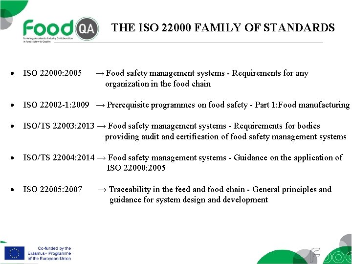 THE ISO 22000 FAMILY OF STANDARDS ISO 22000: 2005 ISO 22002 -1: 2009 →