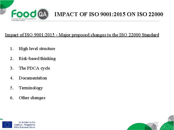 IMPACT OF ISO 9001: 2015 ON ISO 22000 Impact of ISO 9001: 2015 -