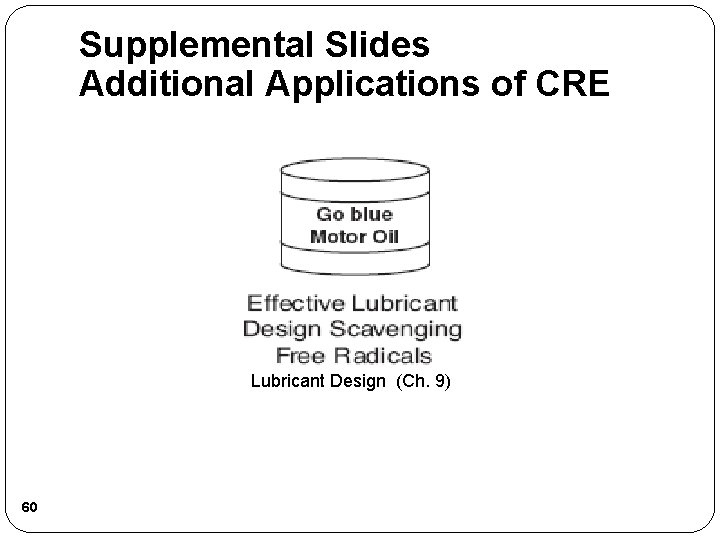 Supplemental Slides Additional Applications of CRE Lubricant Design (Ch. 9) 60 Supplemental Slides Additional Applications of CRE Lubricant Design (Ch. 9) 60