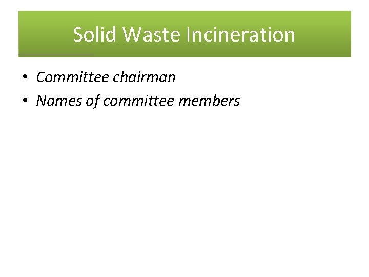 Solid Waste Incineration • Committee chairman • Names of committee members 