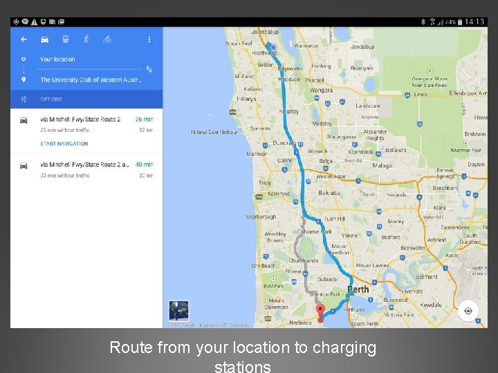 Route from your location to charging stations 