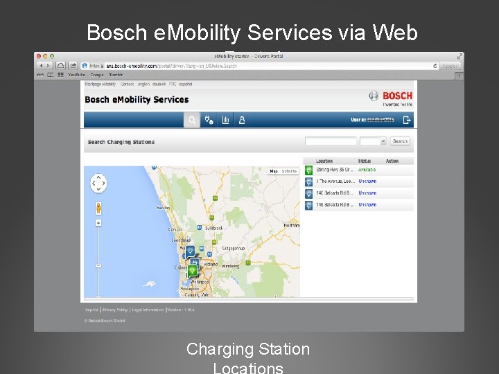Bosch e. Mobility Services via Web Portal Charging Station 