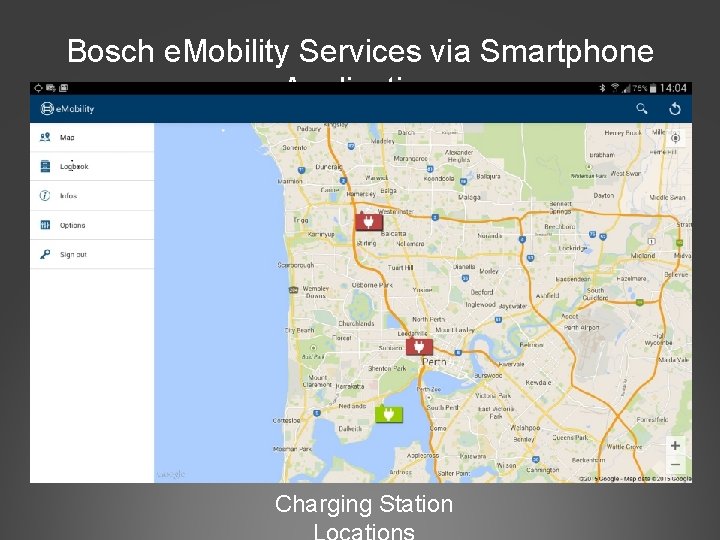 Bosch e. Mobility Services via Smartphone Application Charging Station 