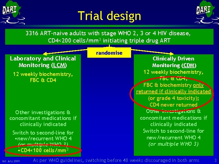 Trial design 3316 ART-naive adults with stage WHO 2, 3 or 4 HIV disease,