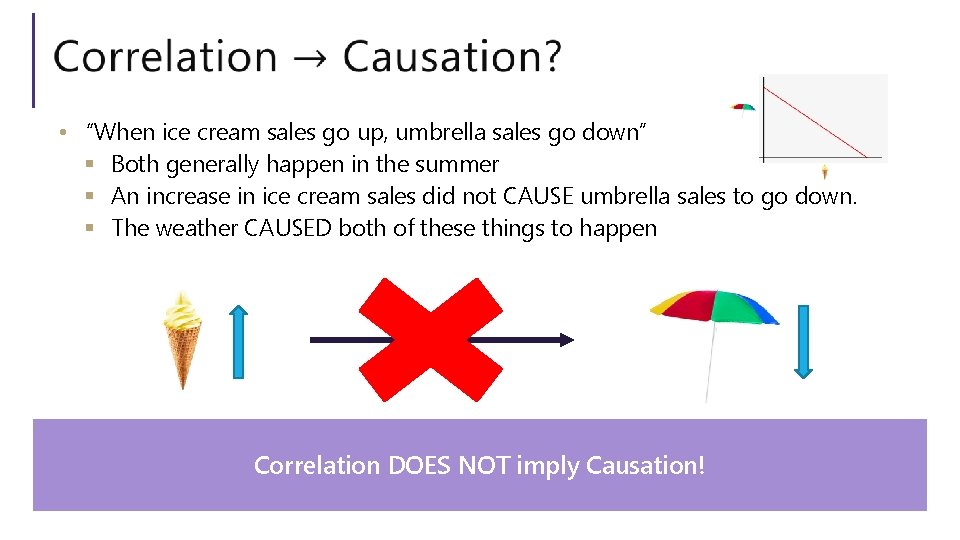  • “When ice cream sales go up, umbrella sales go down” § Both