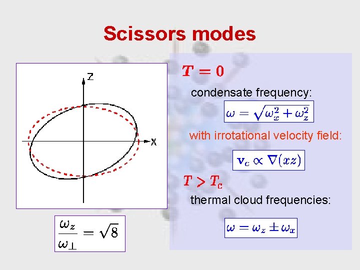 Scissors modes condensate frequency: with irrotational velocity field: thermal cloud frequencies: 