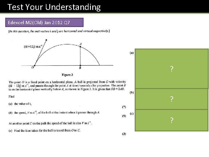 Test Your Understanding Edexcel M 2(Old) Jan 2012 Q 7 ? ? ? 