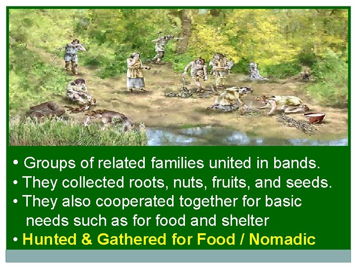  • Groups of related families united in bands. • They collected roots, nuts,