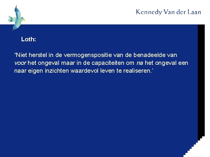 Loth: “Niet herstel in de vermogenspositie van de benadeelde van voor het ongeval maar