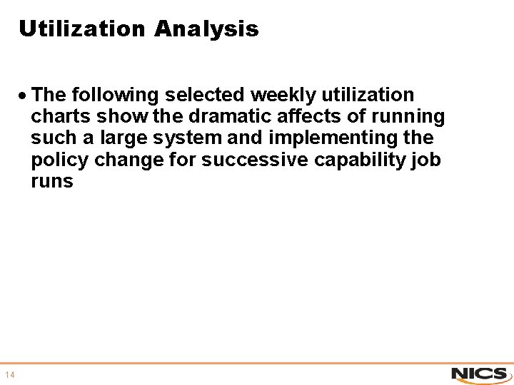 Utilization Analysis · The following selected weekly utilization charts show the dramatic affects of Utilization Analysis · The following selected weekly utilization charts show the dramatic affects of
