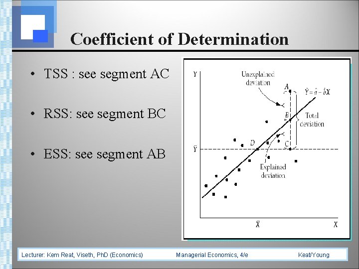 Coefficient of Determination • TSS : see segment AC • RSS: see segment BC