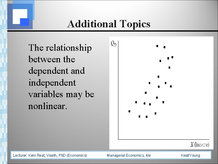 Additional Topics The relationship between the dependent and independent variables may be nonlinear. Lecturer: