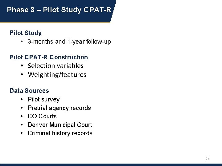 Phase 3 – Pilot Study CPAT-R Pilot Study • 3 -months and 1 -year