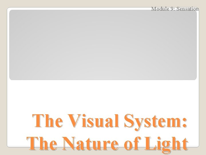 Module 9: Sensation The Visual System: The Nature of Light 