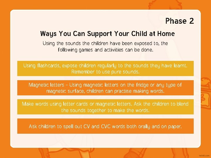 Phase 2 Ways You Can Support Your Child at Home Using the sounds the Phase 2 Ways You Can Support Your Child at Home Using the sounds the