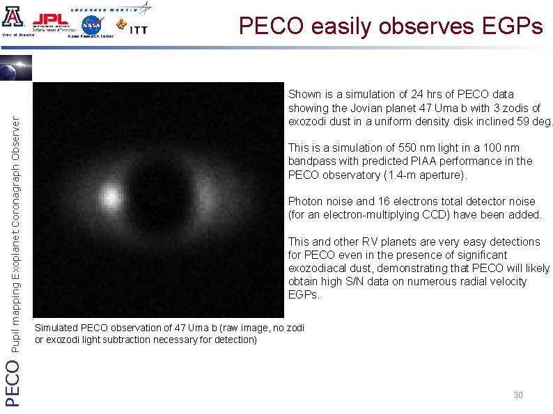 PECO Pupil mapping Exoplanet Coronagraph Observer Univ. of Arizona Ames Research Center PECO easily