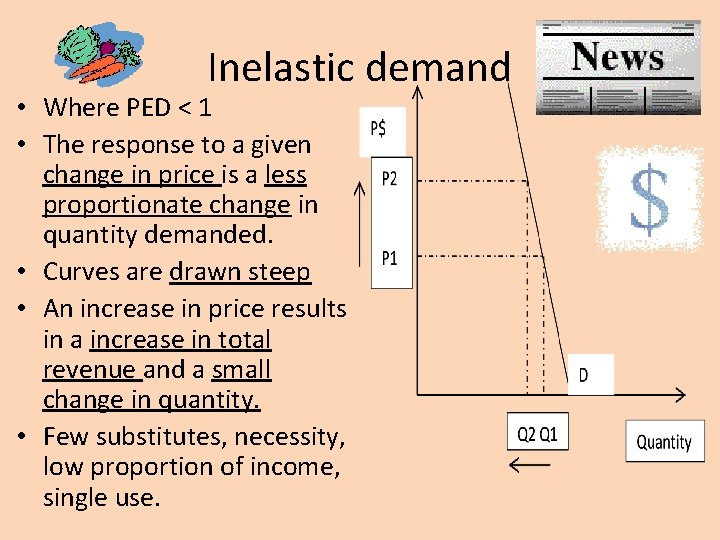 Inelastic demand • Where PED < 1 • The response to a given change
