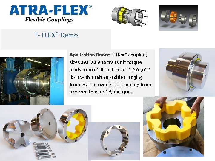T- FLEX® Demo Application Range T-Flex® coupling sizes available to transmit torque loads from