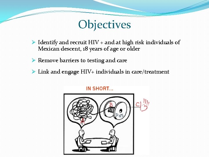 Objectives Ø Identify and recruit HIV + and at high risk individuals of Mexican