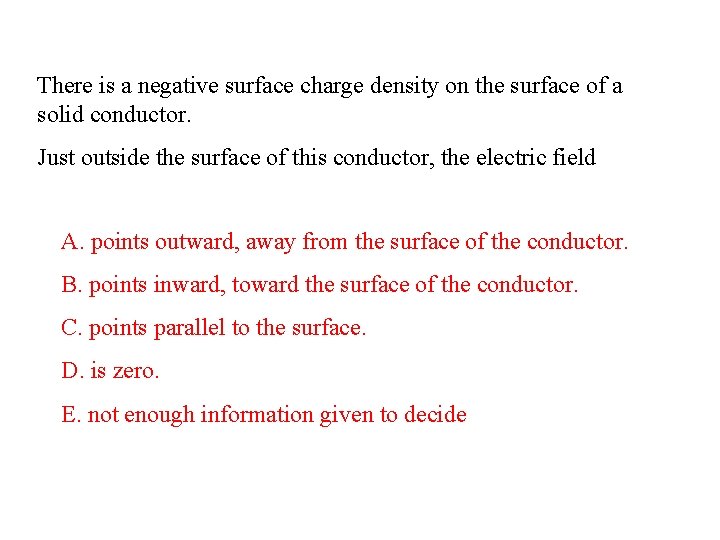 There is a negative surface charge density on the surface of a solid conductor.