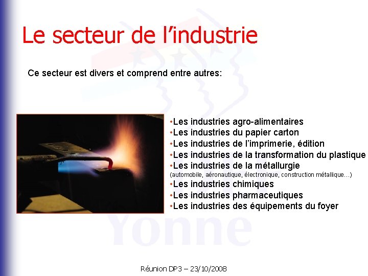 Le secteur de l’industrie Ce secteur est divers et comprend entre autres: • Les