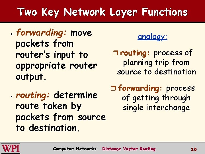 Two Key Network Layer Functions § § forwarding: move packets from router’s input to