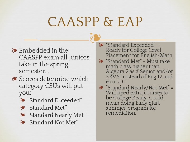 CAASPP & EAP ❧ ❧ Embedded in the CAASPP exam all Juniors take in