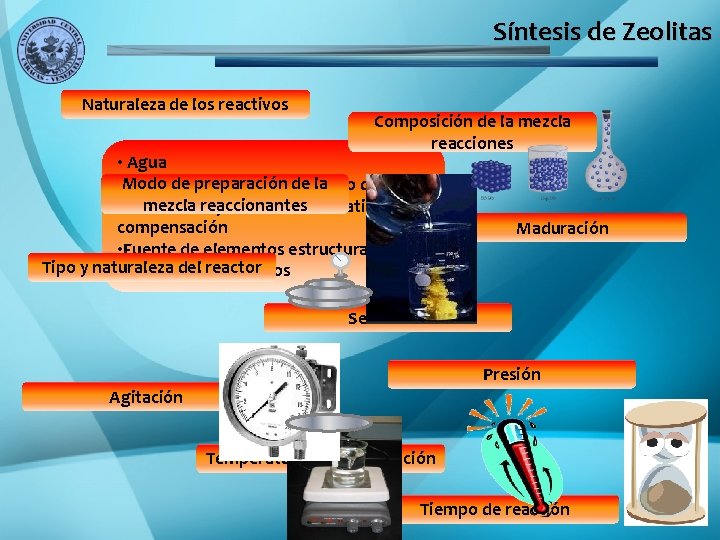 Síntesis de Zeolitas Naturaleza de los reactivos Composición de la mezcla reacciones • Agua