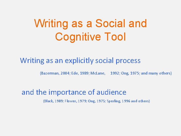 Writing as a Social and Cognitive Tool Writing as an explicitly social process (Bazerman,
