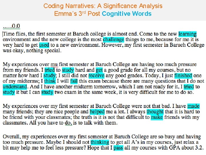 Coding Narratives: A Significance Analysis Emma’s 3 rd Post Cognitive Words 