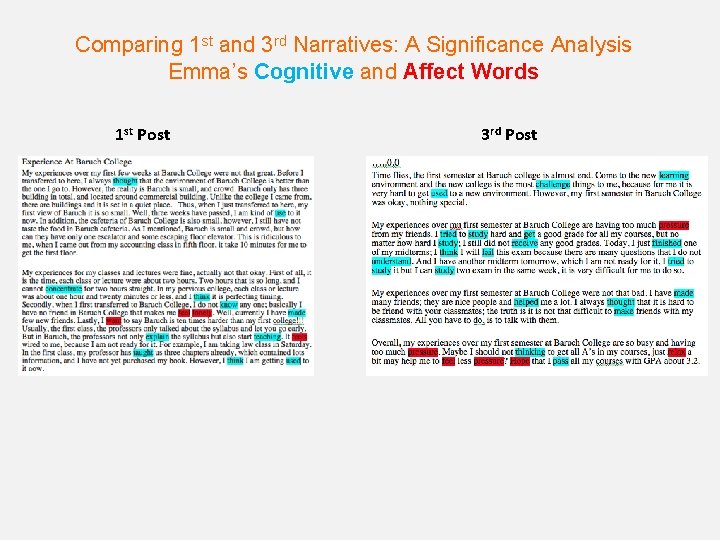 Comparing 1 st and 3 rd Narratives: A Significance Analysis Emma’s Cognitive and Affect