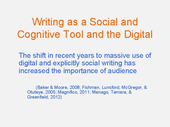 Writing as a Social and Cognitive Tool and the Digital The shift in recent